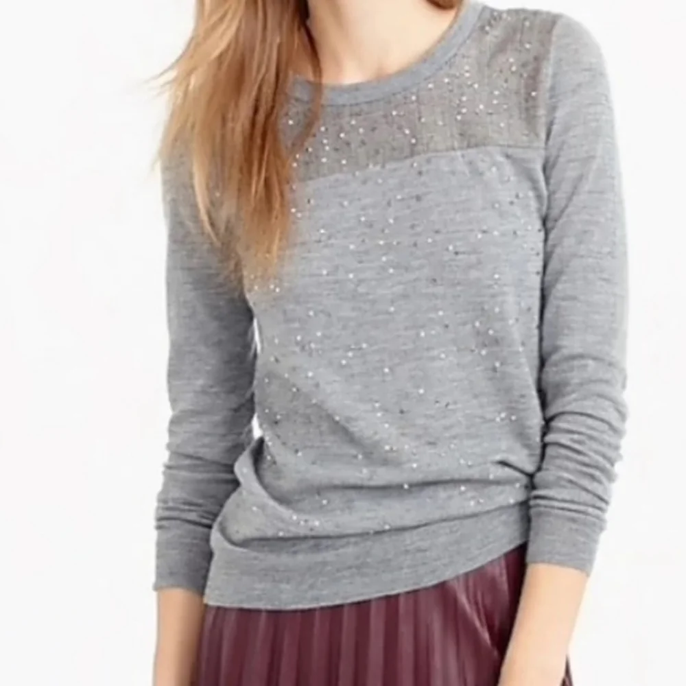 J. Crew Grey Embellished Tippi Glenn Plaid Sweater